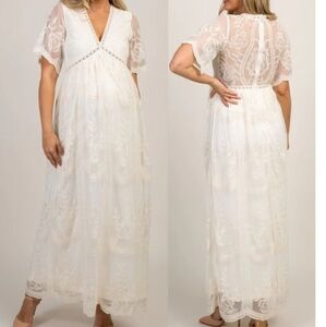 PinkBlush Cream Lace Mesh Overlay Maternity Maxi Dress Size 1X